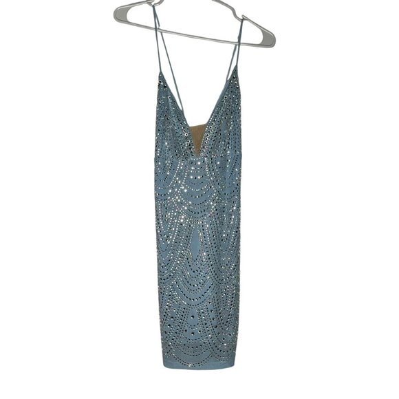 Windsor Alexa Blue Rhinestone Embellished Spaghetti Strap Mini Dress size medium - Picture 7 of 8